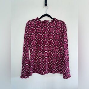 Loft Super Soft Patterned Long-Sleeve Shirt with Sleeve and Neck Ruffles